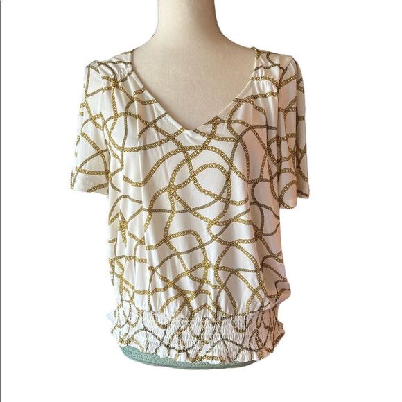 MICHAEL Michael Kors chain print smocked hem blouse size M - Picture 1 of 7